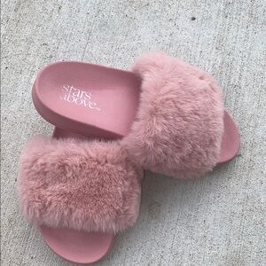 Stars Above Pink Fuzzy Sandals